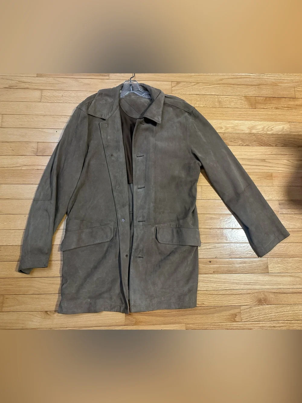 Ben Jacobson Taupe Leather Long Men’s Coat Size Large
